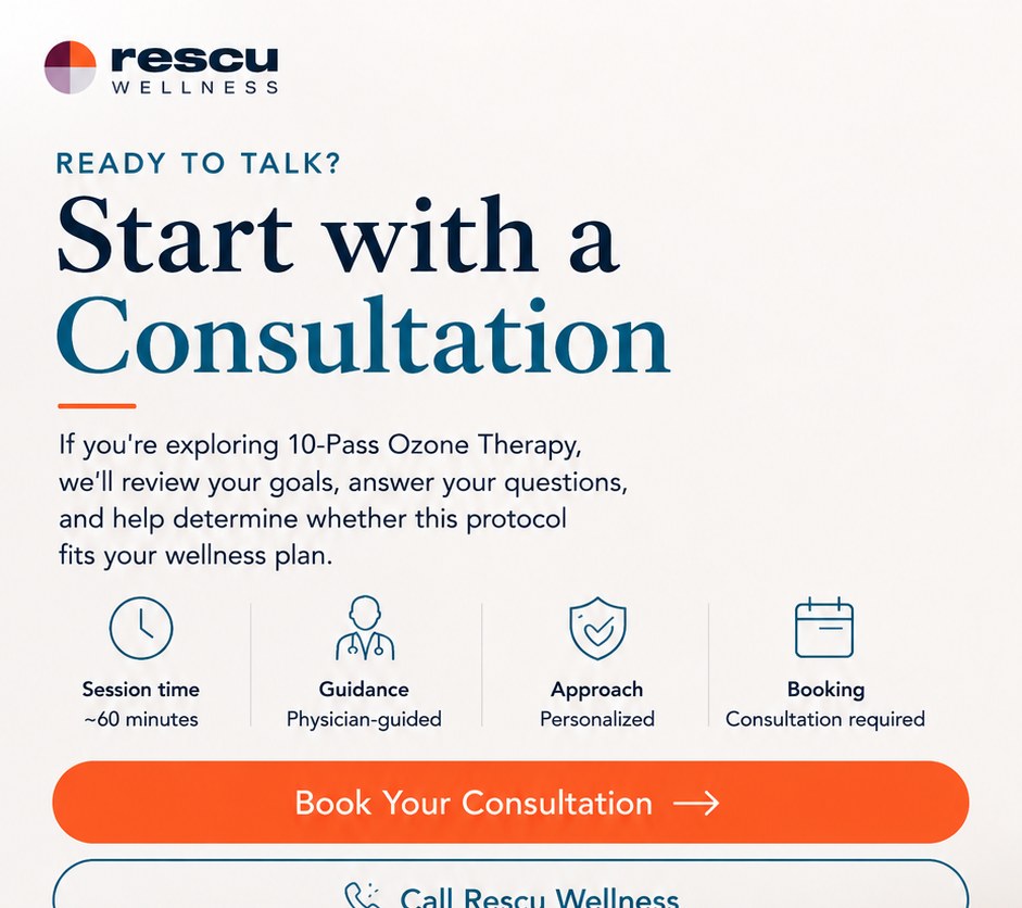 Physician reviewing wellness goals with an adult client during a consultation at Rescu Wellness