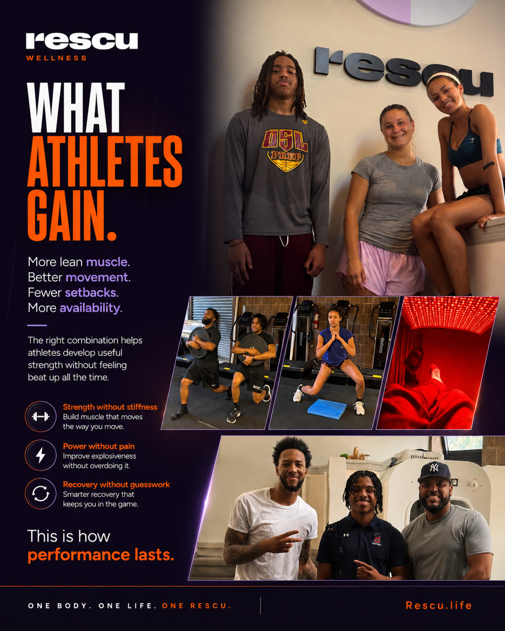 What athletes gain at Rescu — more lean muscle, better movement, fewer setbacks