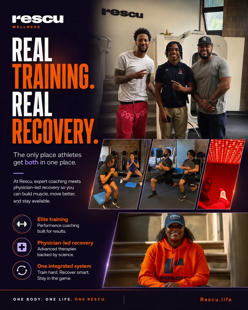 Real Rescu athletes and coaches — real training, real physician-led recovery in Scarsdale NY