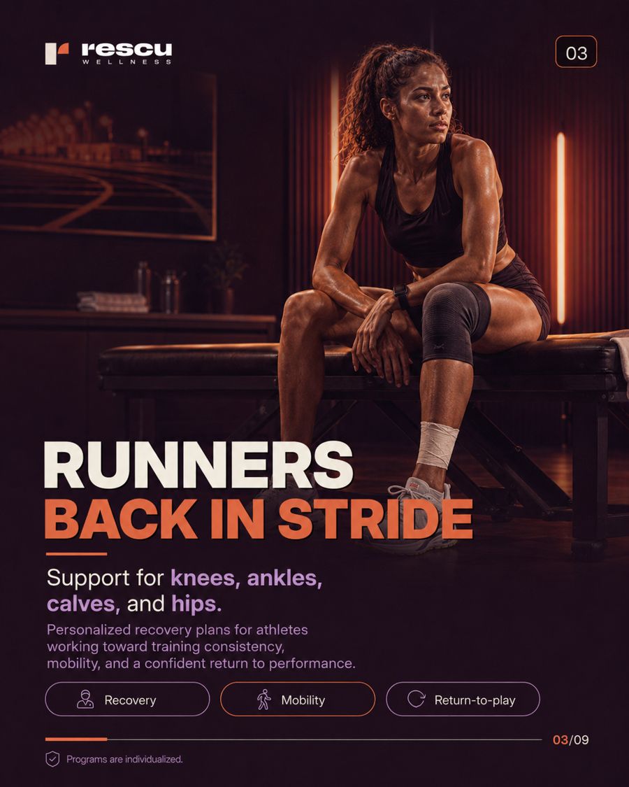 Runners — back in stride: support for knees, ankles, calves and hips